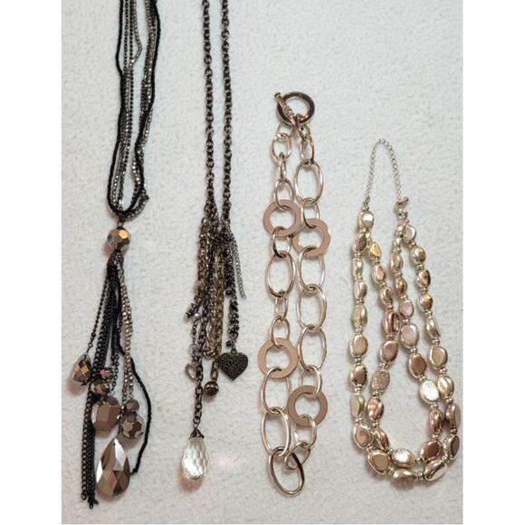 Lot of 4 Silvertone Necklaces Fringe Open Metal Circles Beaded Boho Y2k - Picture 2 of 7